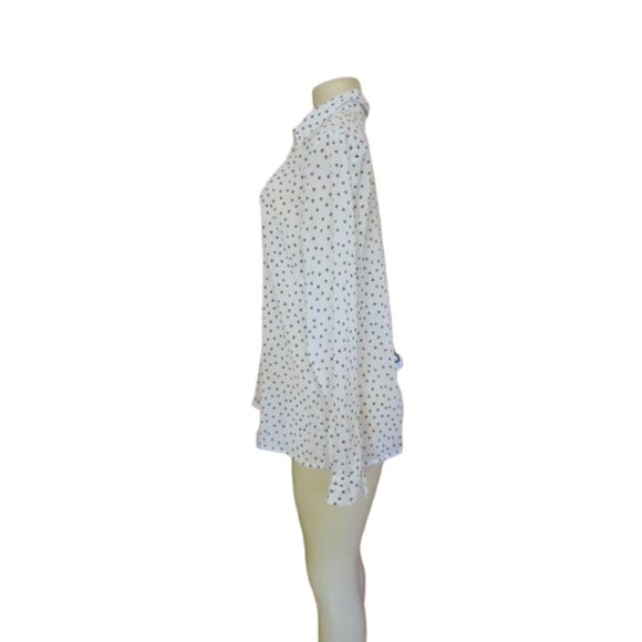 White Montego Size 14 Long Sleeve Button-Up Blouse With Black Heart Pattern - Picture 4 of 7